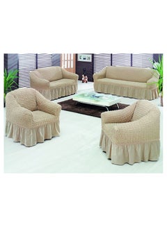 Buy 7 Seater (3+2+1+1) Super Stretchable Anti-Wrinkle Slip Resistant Sofa Cover Set Beige Camel 220x100x100cm in UAE