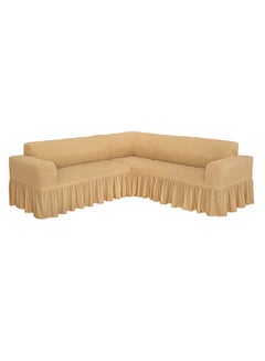 Buy 6 Seater Stretchable L Shape Sofa Cover With Free Size Corner Fits Light Beige 5.8meter in UAE