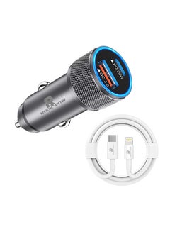 Buy Apple MFi Certified Fast Car Charger, 38W Dual Port USB C Power Delivery All Metal Car Adapter With Lightning Cable, PD20/QC3.0 Car Quick Charging For Apple iPhone/iPad/AirPods, Samsung Galaxy Note 20/10 S21/20, Huawei/Xiaomi/Google Pixel Grey in UAE