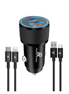 Buy [Apple MFi Certified] iPhone Fast Car Charger,38W Dual Port USB C Power Delivery All Metal Car Adapter with 2 pcs Lightning and Type C Cable, PD20/QC3.0 Car Quick Charging for iPhone/iPad/AirPods,Samsung/Huawei/Xiaomi/Google Pixel, Black in UAE