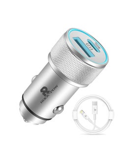 Buy Apple MFi Certified Apple iPhone Fast Car Charger,38W Dual Port USB C Power Delivery All Metal Car Adapter with Lightning Cable, PD20/QC3.0 Car Quick Charging for iPhone/iPad/AirPods,Samsung Galaxy Note 20/10 S21/20/10,Huawei/Xiaomi/Google Pixel Silver in UAE