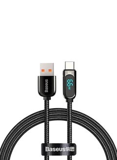 Buy USB to Type C 66W Digital Display Fast Charging Data Cable 6A 1m Black in Saudi Arabia