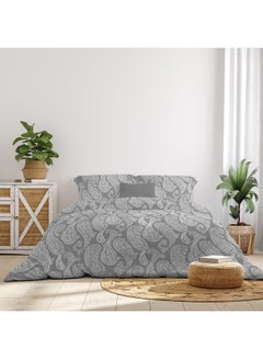 Buy Comforter Set With Pillow Cover 50X75 Cm, Comforter 160X200 Cm - For Queen Size Mattress - Grey 100% Cotton Percale - Sleep Well Lightweight And Warm Bed Linen Grey in Saudi Arabia