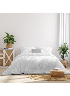 اشتري Comforter Set Queen Size All Season Everyday Use Bedding Set 100% Cotton 3 Pieces 1 Comforter 2 Pillow Covers  White/Light Grey Cotton White/Light Grey 160 x 220cm في السعودية