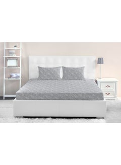 Buy Fitted Bedsheet Set Twin Size High Quality 100% Cotton Percale 144 TC Light Weight Everyday Use 1 Bed Sheet And 2 Pillow Cases Printed Grey Cotton Grey 120 x 200 + 33cm in Saudi Arabia