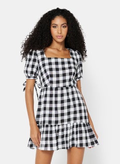 Buy Checkered Print Mini Dress Black/White in Saudi Arabia