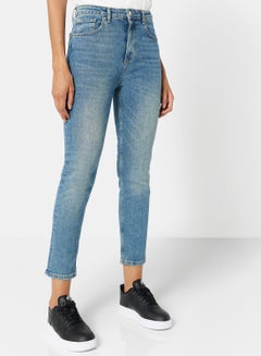 Buy High Waist Slim Fit Jeans Blue in UAE