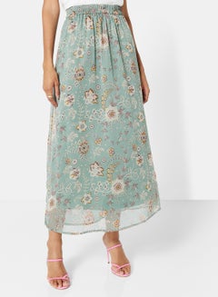 Buy Floral Maxi Skirt Green in Saudi Arabia