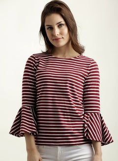 Buy A Mot In Time Striped Top Maroon/White in Saudi Arabia