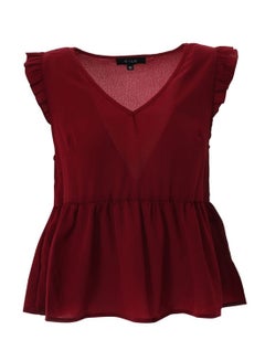 Buy Women's Plain Basic Design Casual V-Neck Top Red in UAE