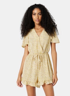 Buy Floral Print Playsuit Yellow in Saudi Arabia