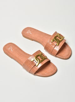 Buy Broad Strap Flat Sandals Tan in Saudi Arabia