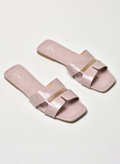 Buy Animal Pattern Broad Strap Slip-On Flat Sandals Lilac in Saudi Arabia