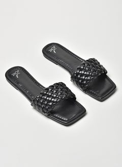 Buy Braided Broad Strap Slip-On Flat Sandals Black in Saudi Arabia