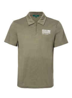 Buy Expose Zip Collared Neck Plain Polo Green in UAE