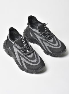 Buy Mesh Detail Lace-Up Low Top Sneakers Black/Grey in UAE