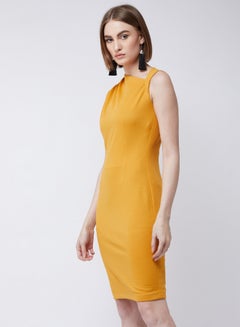 Buy Around The Corner Bodycon Dress Mustard Yellow in UAE