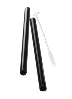 Buy 2-Piece Glass Straw Set With Brush Black/Clear 2xStraws (18 cm), 1xCleaning Brush (8 cm) in UAE
