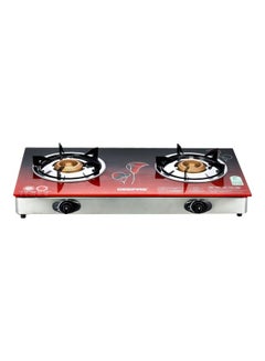 Buy Double Burner Auto Piezo Ignition Tempered Glass Top Stove With Cast Iron GGC31013 Red/Black in Saudi Arabia