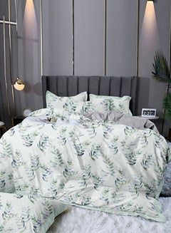 Buy Fitted Bedsheet Set Single Size Microfiber Material Light Weight Extra Soft Feel Everyday Use 90 GSM 1 Bed Sheet 120 x 200 + 26cm And 1 Pillow Case 50x75 cm White/Green Leaves Polyester White/Green Leaves in Saudi Arabia
