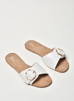 Buy Animal Pattern Broad Strap Flat Sandals White in Saudi Arabia