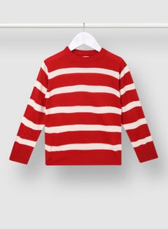 Buy Stripes Pattern Crew Neck Sweater Red/White in UAE