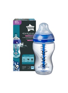 اشتري زجاجة رضاعة بلاستيكية مضادة للمغص مع حلمة فائقة النعومة للأطفال، لعمر 3+ أشهر، سعة 340 مل - شفاف/أزرق في الامارات