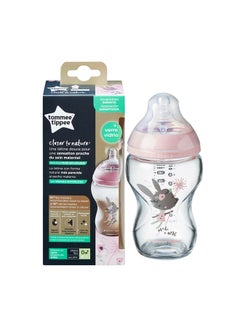 Buy Closer to Nature Glass Baby Bottle, Slow Flow Breast-Like Teat With Anti-Colic Valve, 250ml, Pack of 1, Pink in UAE