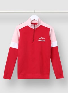 Buy Zippered Colour Blocked Sweatshirt Red/Pink in UAE