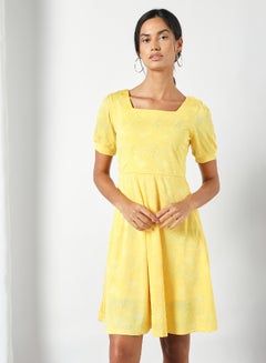 Buy Square Neck Mini Dress Yellow in Saudi Arabia