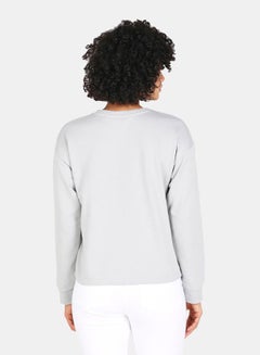 Buy Slogan Print Crew Neck Crop Sweatshirt Grey in Saudi Arabia