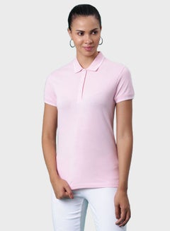 Buy Logo Embroidered Button Detail Polo Candy Pink in Saudi Arabia