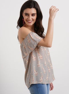 Buy Off Shoulder Polka Dot Print Top Multicolour in UAE