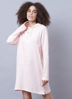 Buy Hooded Neck Long Sleeve Mini Dress Pink in Saudi Arabia