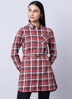Buy Long Sleeve Checkered Tunic Multicolour in UAE