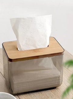 Buy Transparent Plastic Facial Tissue Box With Bamboo Cover Clear/Brown 23 x 10 x 13cm in Egypt
