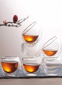 Buy 6-Piece Heat Resistant Double Wall Glass Tea Cup Set Transparent 50ml in UAE