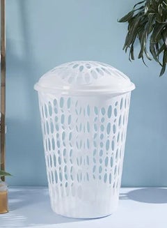 اشتري Laundry Organizer Round Basket with Lid White 44سم في الامارات