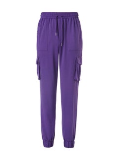 Buy Solid Pattern Mid-Rise Full Length Joggers With Side Pocket Purple in UAE