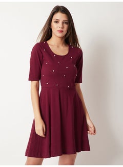 Buy Skippy Heather Pearl Detail Dress Maroon/Red in Saudi Arabia