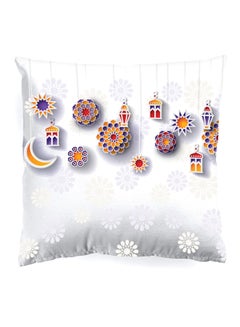 Buy Decorative Cushion , Size 45X45 Cm White - 100% Cotton Cover Microfiber Infill Bedroom Or Living Room Decoration Festive White Standard Size in UAE