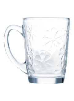 Buy 6 Piece Glass Mug Set - Made Of Tempered Glass - Coffee Mug Set For Cappuccino, Latte, Expresso, Tea - Heat Resistant Handles - Mug - A Cup Of Coffee - Coffee Mug - Each 320 ml - Flower Clear in Saudi Arabia