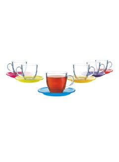 Buy 12 Piece Cup And Saucer Set - Tempered Glass - Premium Quality Tea And Coffee Cups Set - Coffee Cups - Tea Cups - Arabic Coffee Cups - Carina Rainbow Carina Rainbow 12-Piece in Saudi Arabia