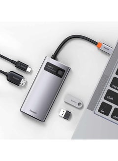 اشتري محول قاعدة توصيل بموزع USB C وتصميم 4 في 1 مع منفذ HDMI بجودة 4K لأجهزة ماك بوك برو، سيرفيس برو، آي باد برو والأجهزة الأخرى المزودة بمنفذ Type C رمادي/أسود في الامارات