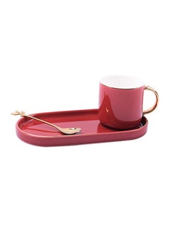 Buy Cup And Saucer Set With Spoon Red/White/Gold 22x10x9centimeter in Saudi Arabia