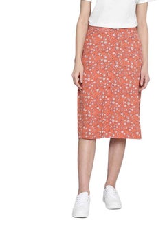 Buy Stylish Floral Printed Midi Skirt Orange in Saudi Arabia