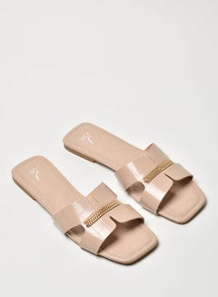 Buy Broad Strap Flat Sandals Beige in Saudi Arabia