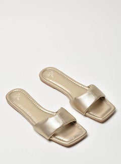 Buy Broad Strap Flat Sandals Gold in Saudi Arabia