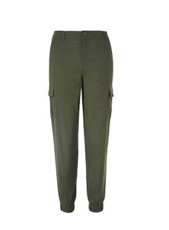 Buy Solid Pattern Mid-Rise Full Length Joggers With Side Pocket Olive in UAE