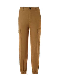 Buy Casual Cargo Joggers with side pockets and elastic bottom Khaki in UAE
